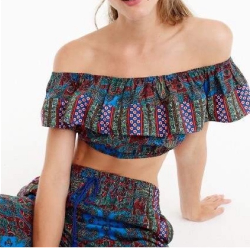 J.Crew Off-Shoulder Paisley Ruffled Multicolored Crop Top